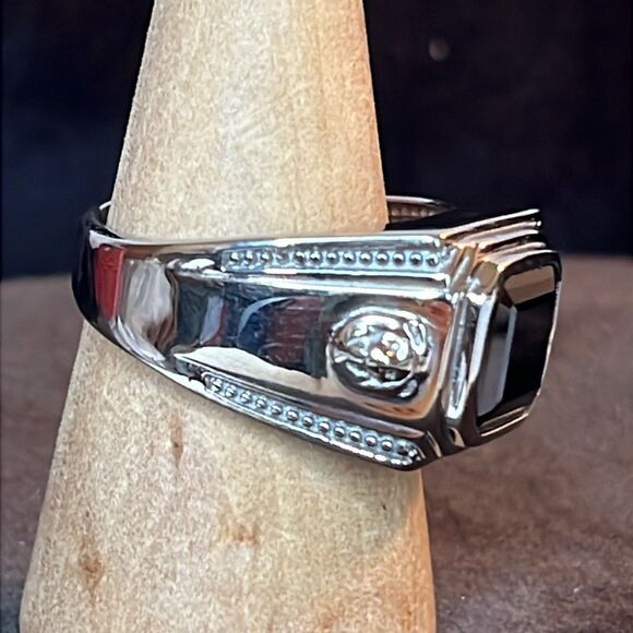 Asscher Cut Thai Black Spinel 7.50 ctw Men's Ring in Stainless Steel size 14 - Picture 9 of 10
